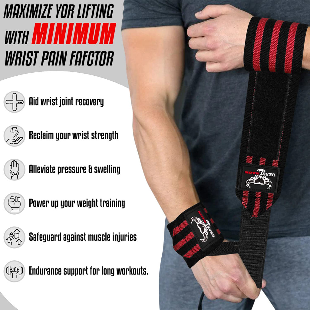 Beast Rage Weight Lifting Wrist Wraps Muscle Building Performance Training Gym Exercise Fitness Straps Thumb Loop Support Stretc