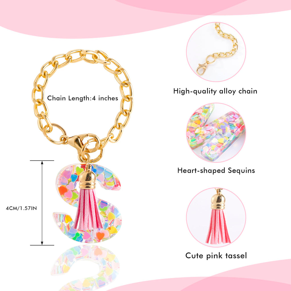 Letter Charm Accessories for Stanley Cup 1 PCS Cute Initial Keychain Handle Charm for Stanley Tumbler for Women Pink Letter S