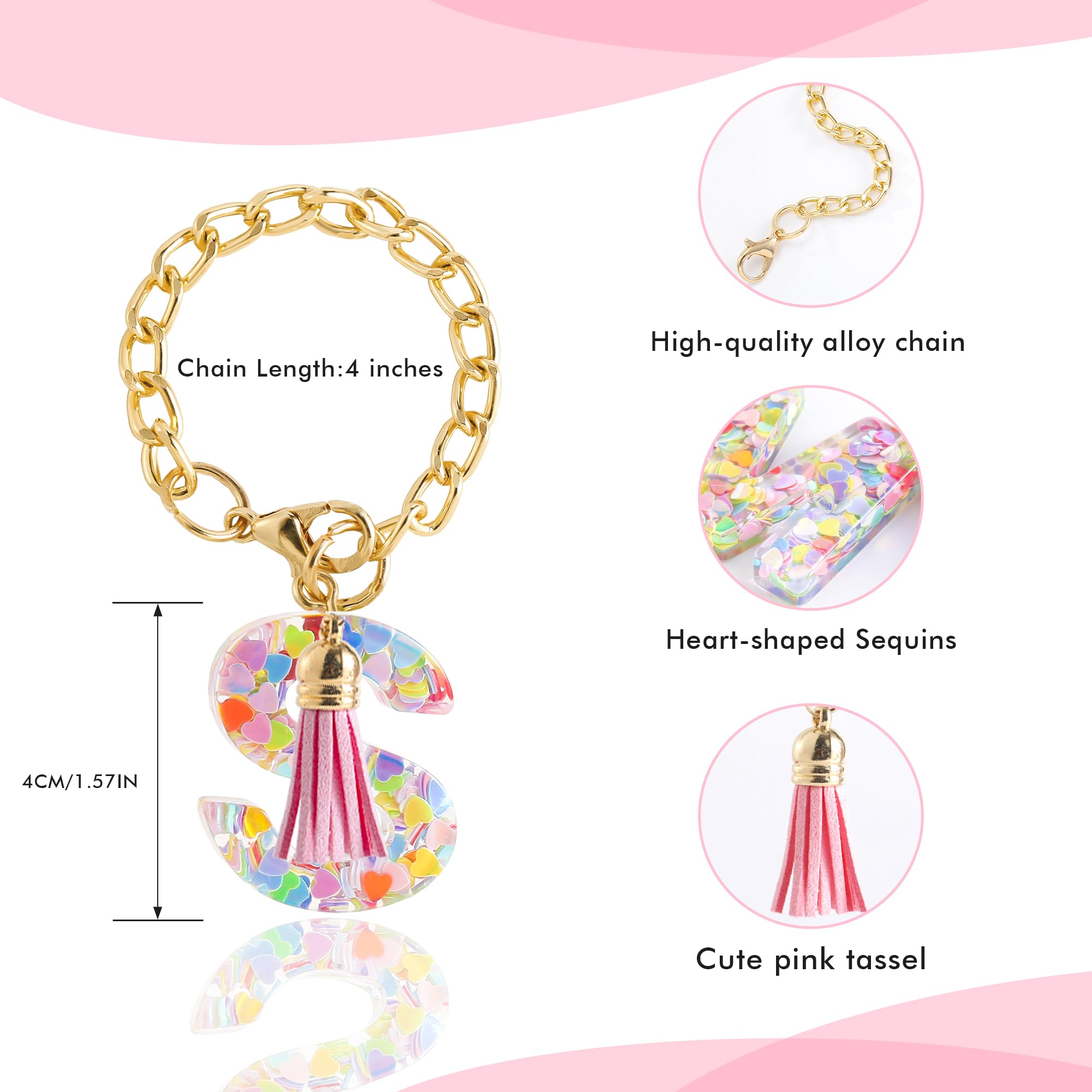 Letter Charm Accessories for Stanley Cup 1 PCS Cute Initial Keychain Handle Charm for Stanley Tumbler for Women Pink Letter S