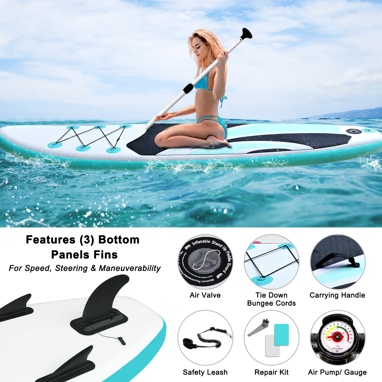 Sudoo 10Ft Inflatable Stand Up Paddle Board, Ultra-Lightweight Surfboard With Non-Slip Eva Deck, Complete Sup Package For Adults