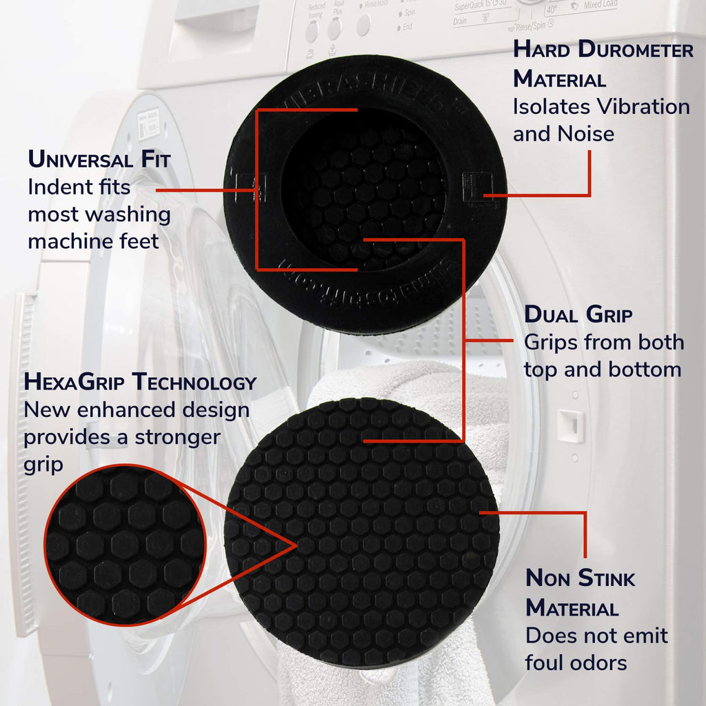 Anti Vibration Pads For Washing Machine Whexagrip - Stops Washer Dryer Noise Moving Shaking Walking Skidding - Appliance Anti Vi