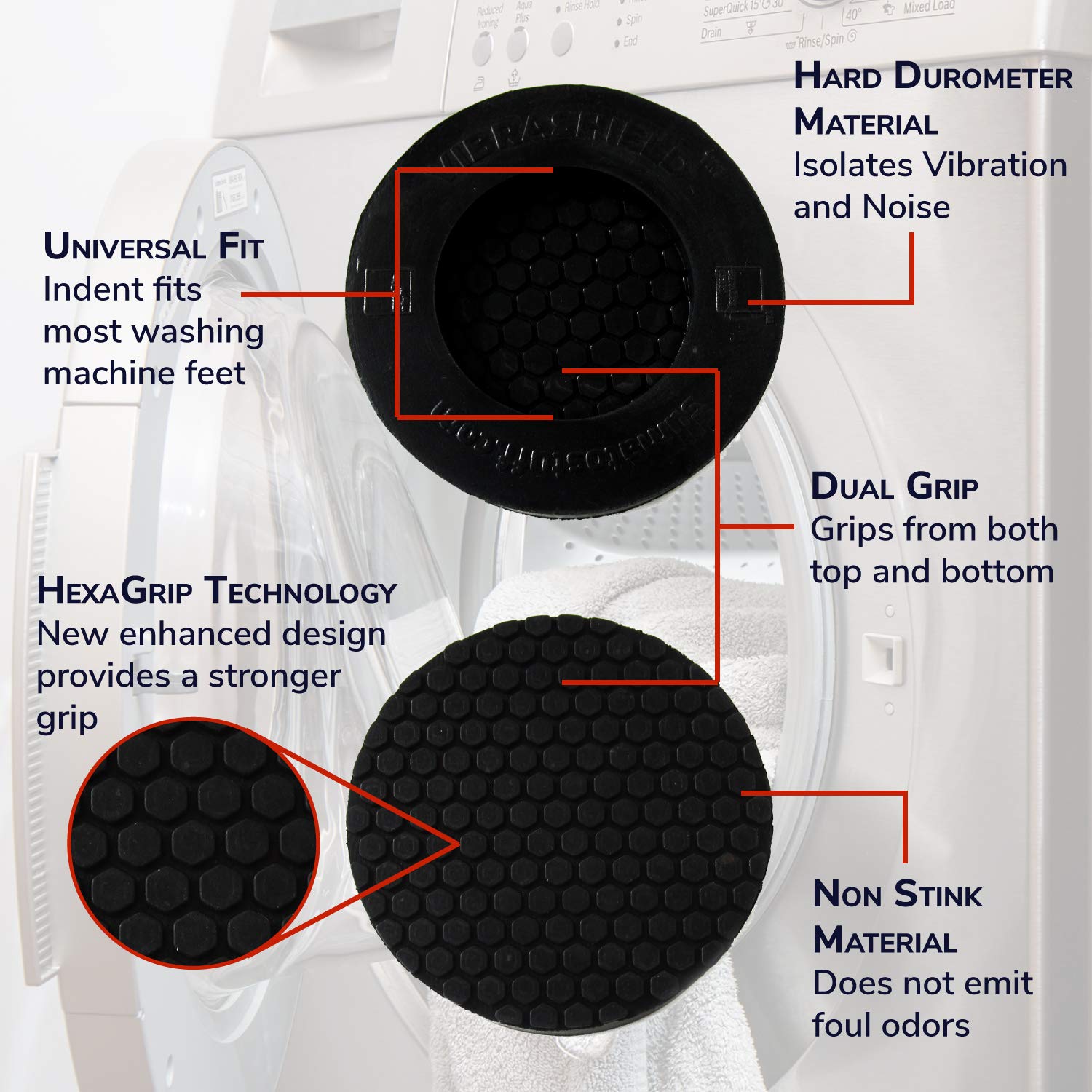 Anti Vibration Pads For Washing Machine Whexagrip - Stops Washer Dryer Noise Moving Shaking Walking Skidding - Appliance Anti Vi