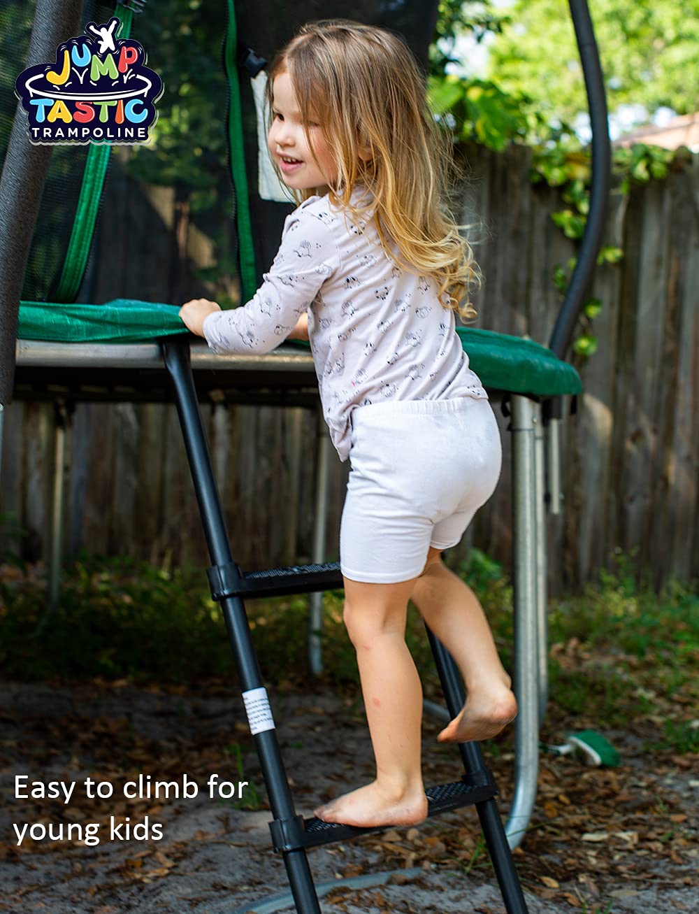 Jumptastic Trampoline Ladder, Universal Trampoline Ladder Accessories 3-Step Ladder Skid-Proof Wide Step Easy Assembly