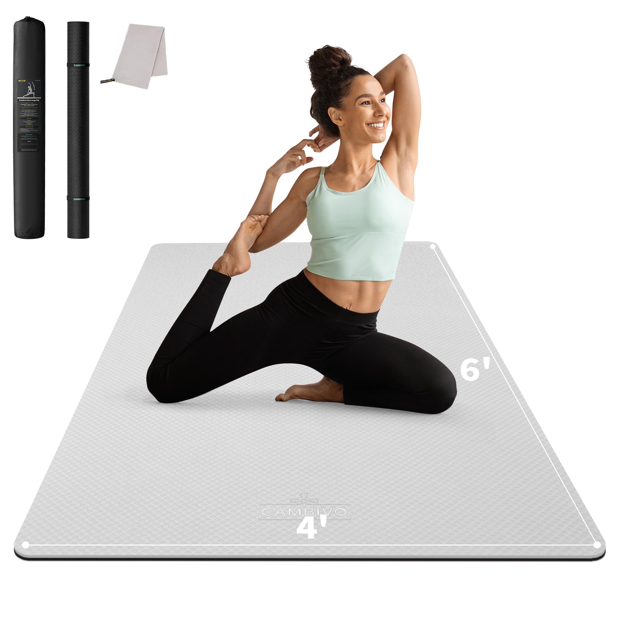 CAMBIVO Large Yoga Mat for Men and Women 1/4 Inch Thick, 72 x 48 Extra Wide Workout Mat, Exercise Fitness TPE Mat for Home Gym, 