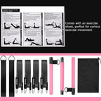 Bbtops Pilates Bar Kit With Resistance Bands(4 X Bands),3-Section Pilates Bar With Stackable Bands Workout Equipment For Legs,Hi