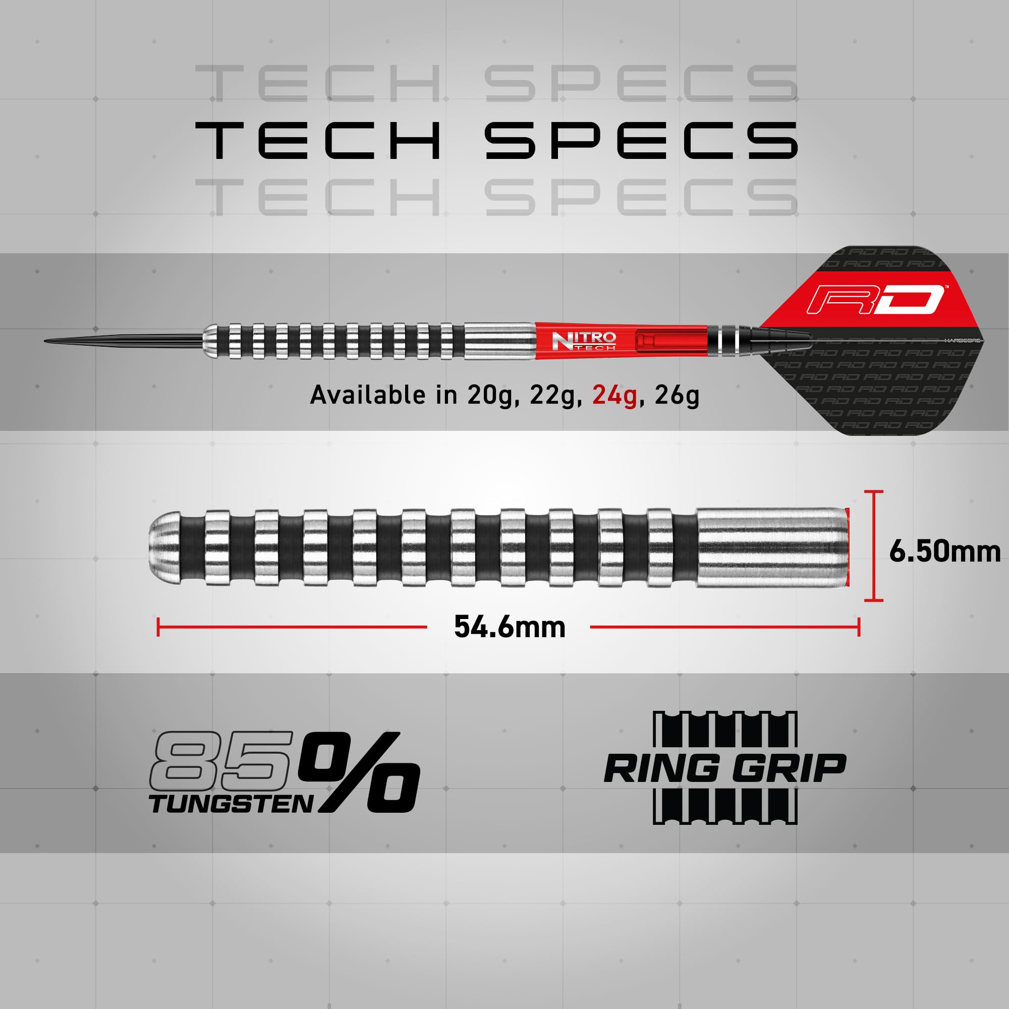 Red Dragon Javelin Black 24G Tungsten Darts Set With Flights And Stems