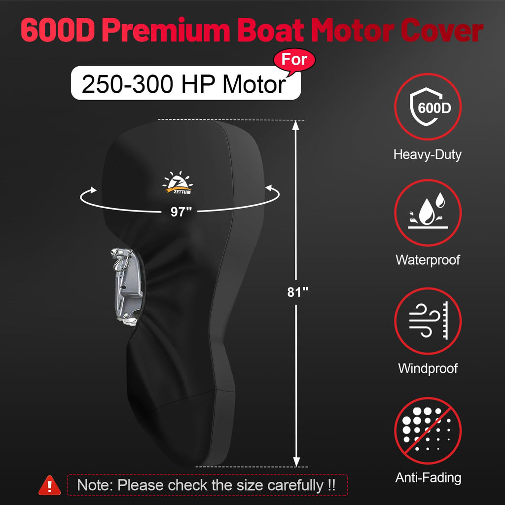 Zettum Outboard Motor Cover, 600D Full Boat Motor Cover Waterproof & Heavy Duty, Fade-Resistant Boat Engine Cover, Fit For Motor