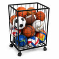 Ecofynd Sports Ball Storage Rack With 360 Rotating Wheels, Multipurpose Metal Rolling Cart For Football, Basketball & Volleyball