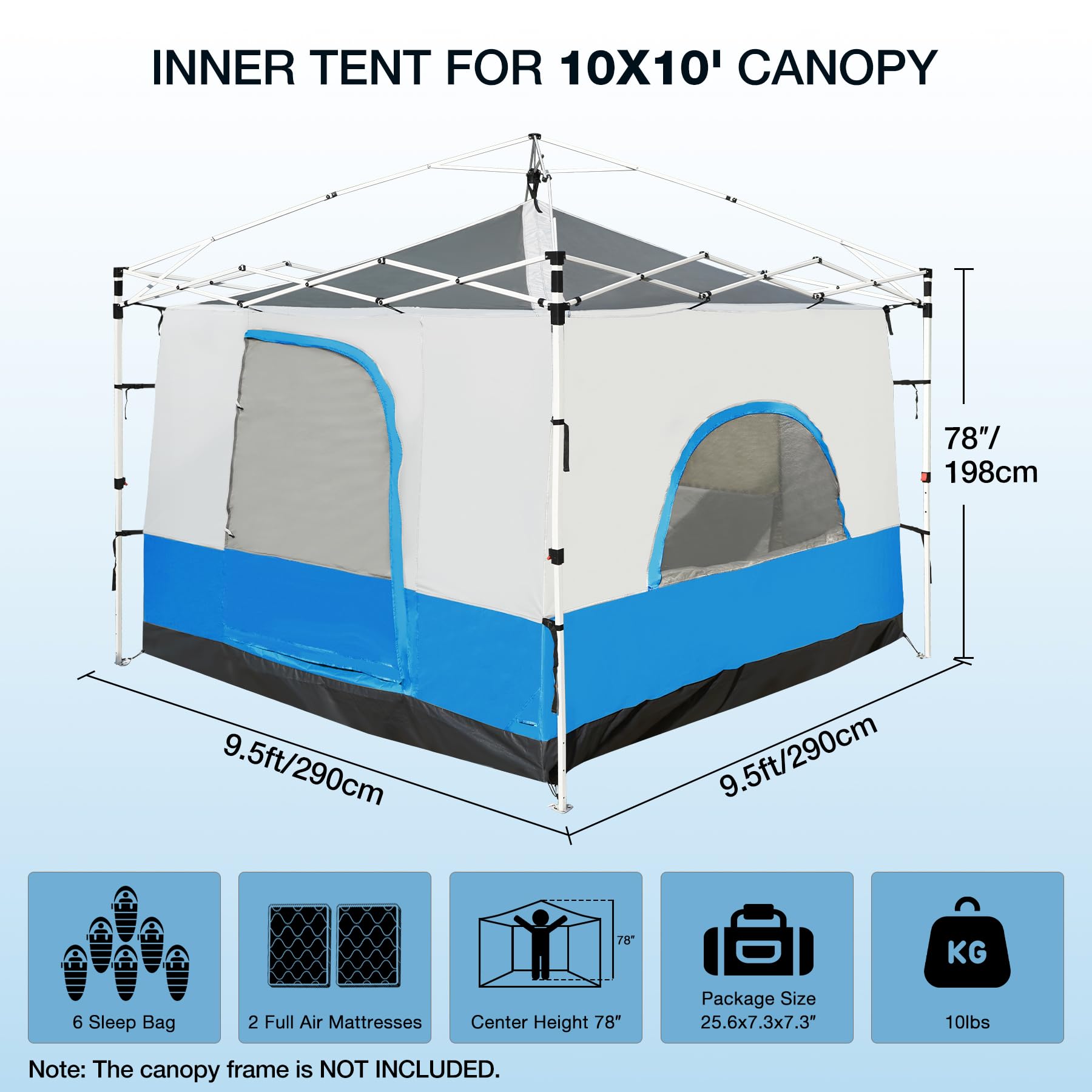 Redcamp Canopy Camping Tent For Pop Up Canopy, Inner Tent With Mesh Window, Converts Straight Leg 10X10 Or 10X20 Canopy Into Cam