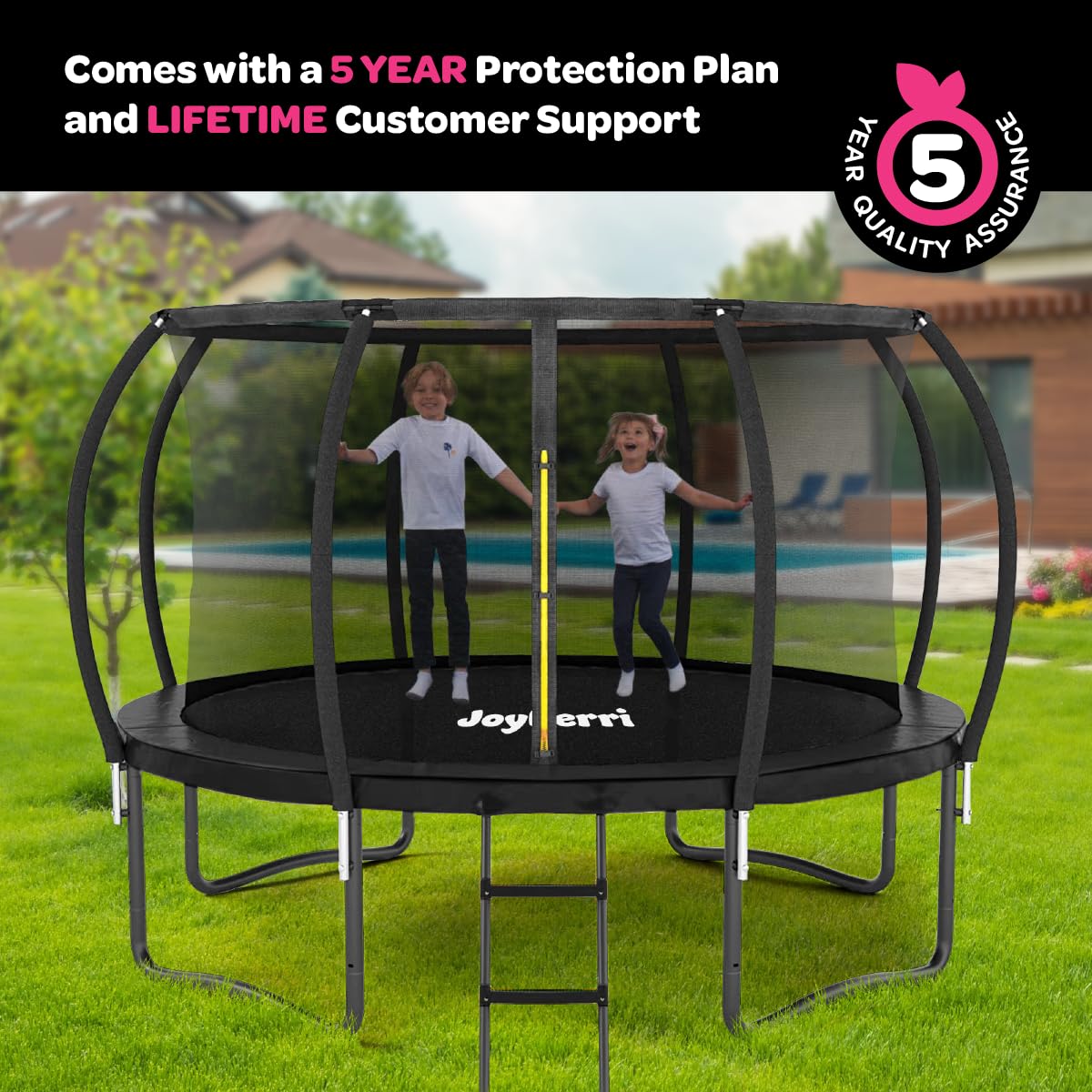 JoyBerri Trampoline Outdoor - ASTM Certified Safe, 8Ft, 10Ft, 12Ft, 14Ft, 15Ft, 16Ft Recreational Trampoline for Kids and Adults