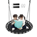 43 inch Black Saucer Tree Swing for Kids,Flying Round Swing Waterproof and All-Weather Resistant,PP Mat,Adjustable Strong Ropes,