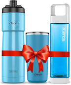Clean Hydration Gift Set | Square Water Bottle 25 Oz | Insulated Bike Water Bottle 23 Oz | Double Wall Ceramic Tumbler 20 Oz | Blue