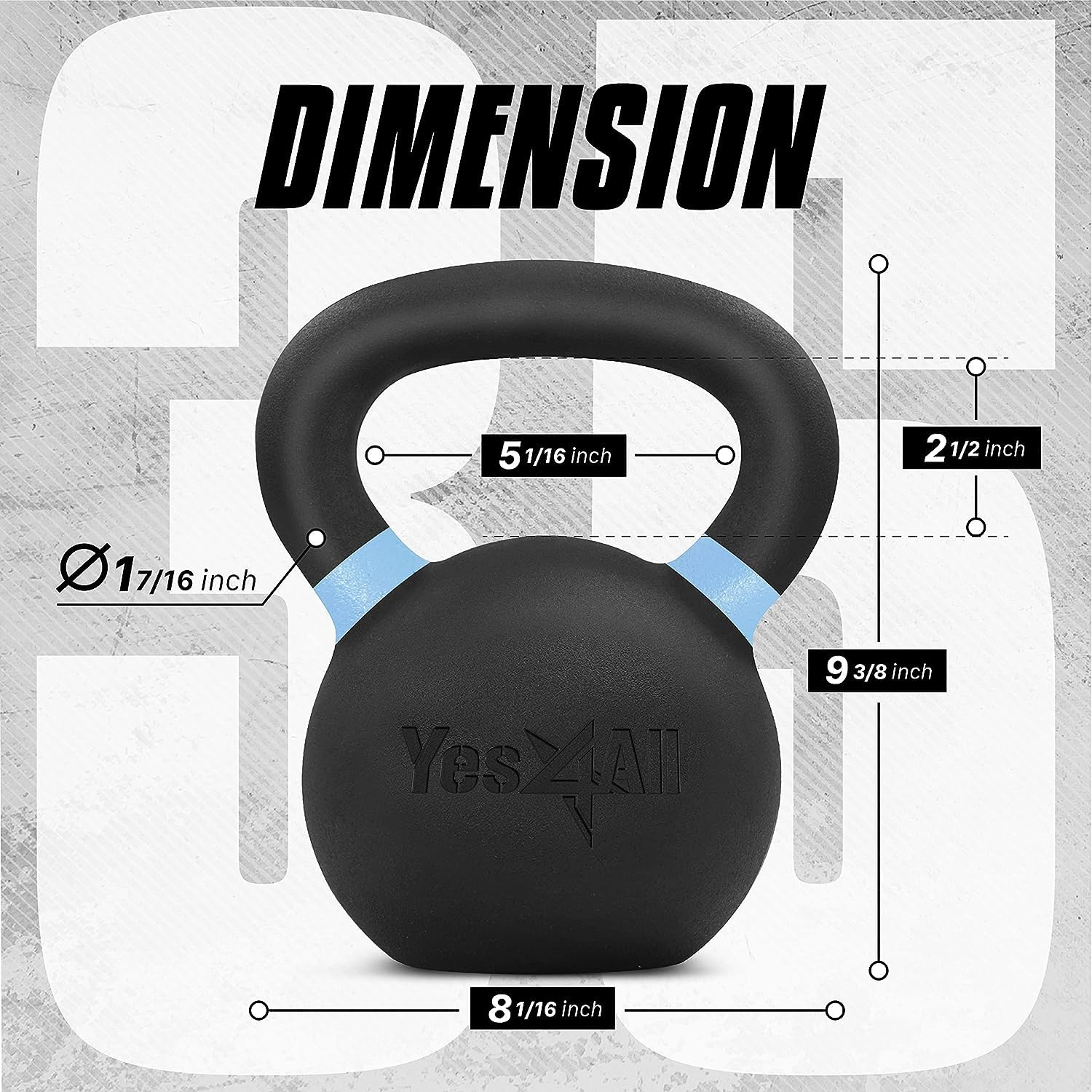 Yes4All Powder Coated Cast Iron Competition Kettlebell With Wide Handles & Flat Bottoms - 16 Kg / 35 Lb