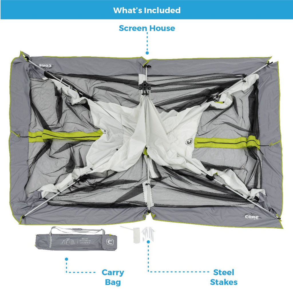 Core 12'X10' Instant Screen House | Folding And Portable Large Pop Up Canopy Shelter With Included Carry Bag | Perfect For Famil