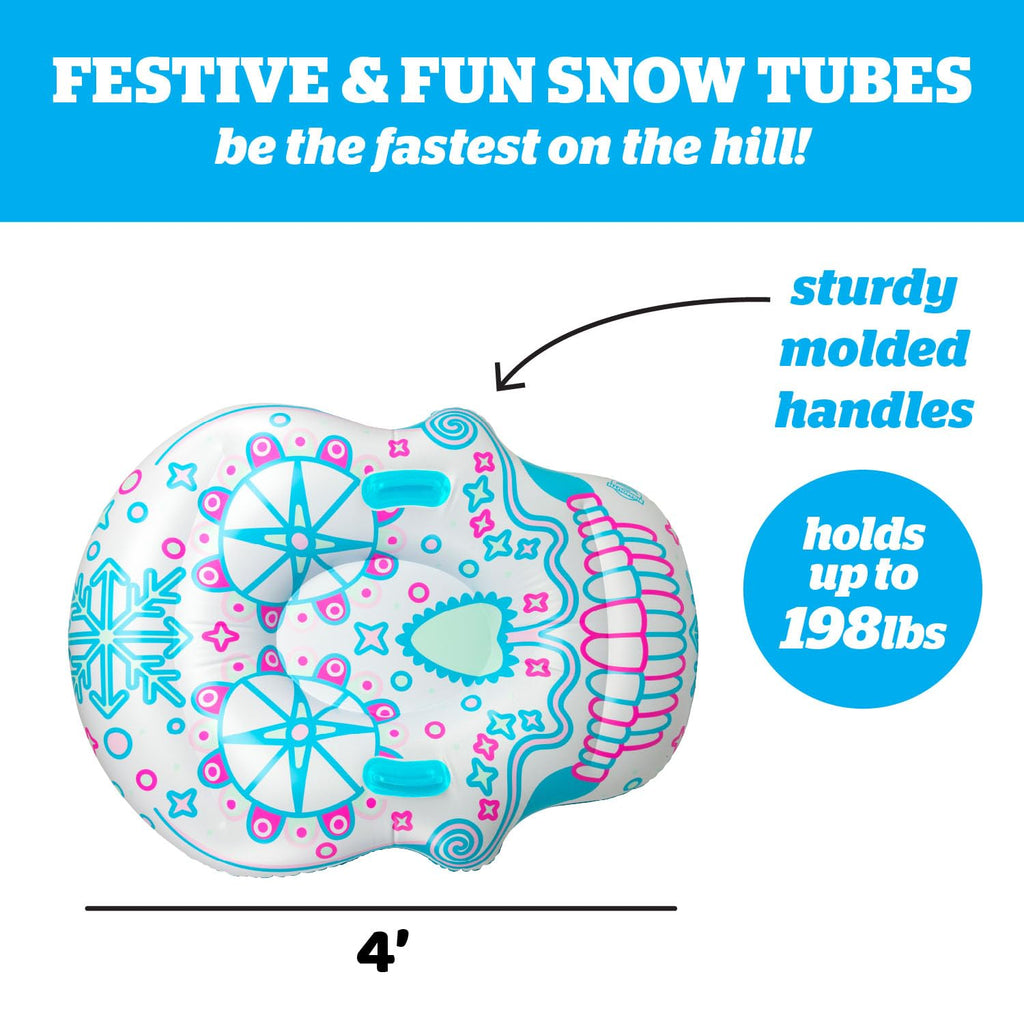 Bigmouth Inc 4 Ft Inflatable Snow Tube For Kids And Adults, Heavy Duty Pvc Sled For Tubing & Sledding, Easy Grip Handles, Easy D