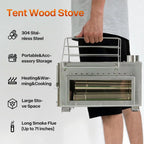 Wood Stove, Camping Wood Stove Include View Glass, Portable Wood Stove With 7 Stainless Steel Insulated Chimneys For Shelter, Hu