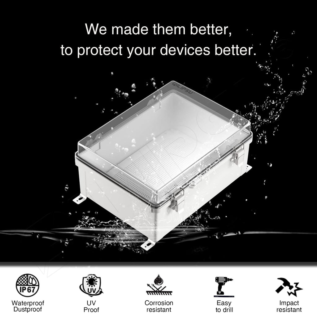 Qilipsu Clear Hinged Cover Stainless Steel Latch 410X310X180Mm Junction Box With Mounting Plate, Universal Ip67 Project Box Wate
