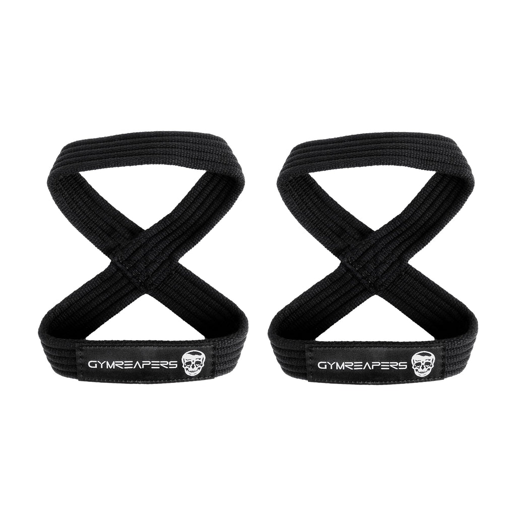Figure 8 Lifting Straps For Deadlift, Powerlifting, Strongman, & Cross Training (Black, Medium)