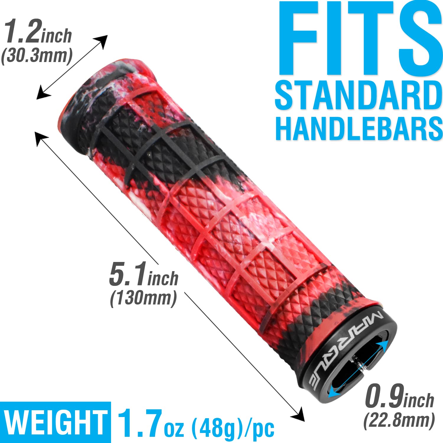 Marque Grapple Mountain Bike Handlebar Grips - Single Lock-On Ring Mtb And Bmx Bicycle Handle Bar With Non-Slip Grip (Wild Fire