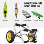 Bonnlo Universal Kayak Carrier - Trolley For Carrying Kayaks, Canoes, Paddleboards, Float Mats, And Jon Boats - Inflation-Free S