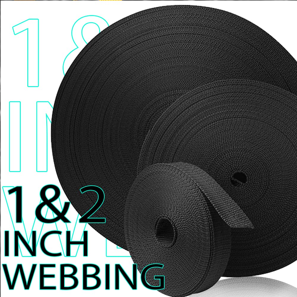 Teceum 2 Inch Webbing - Black - 25 Yards - 2    Heavy-Duty Wide Webbing For Climbing Outdoors Indoors Crafting Diy