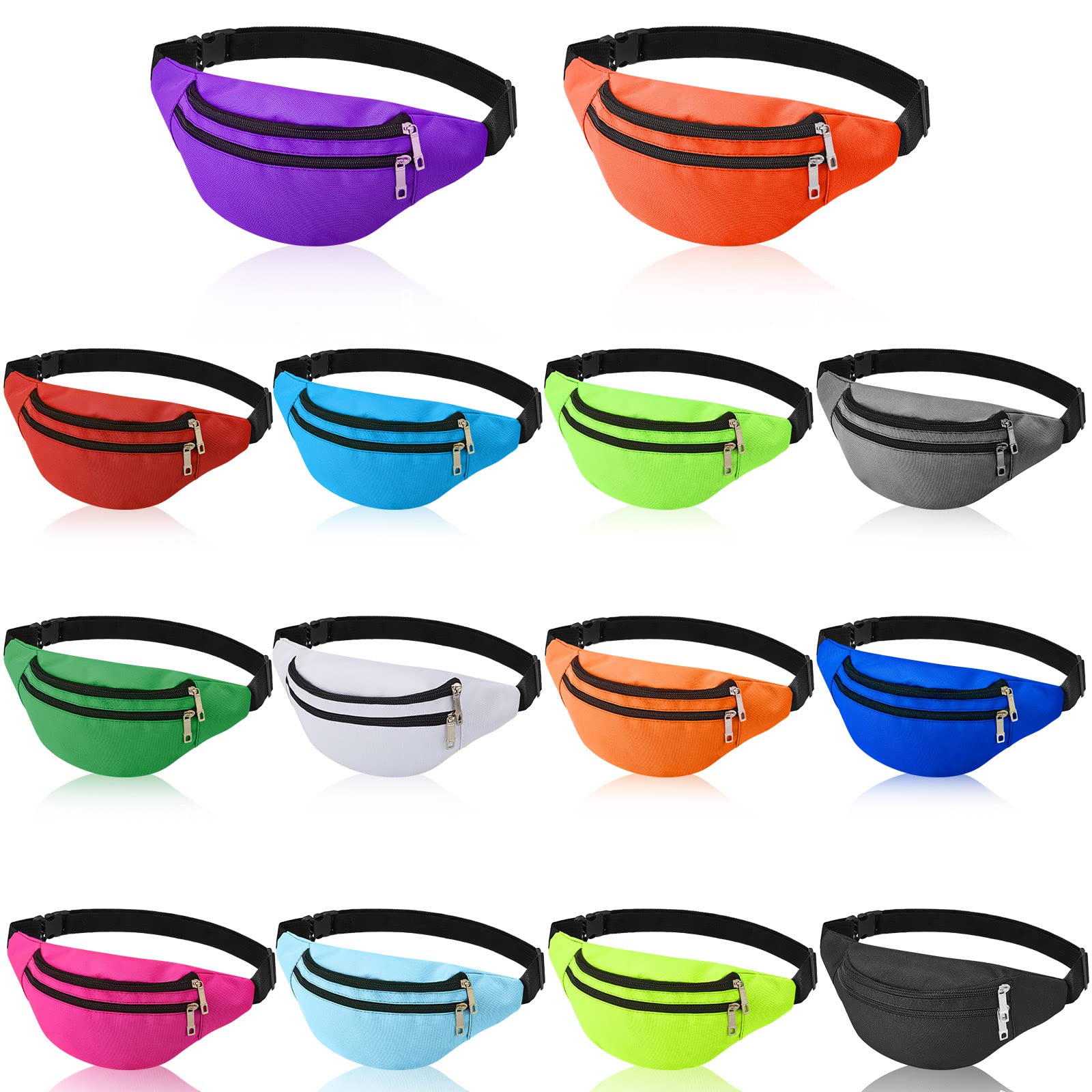 14 Pieces Fanny Pack Bulk 80s 90s Waist Bag for Women Adjustable Belt Exercise Waist Bag Running Pack 2 Zippers for Women Men Tr