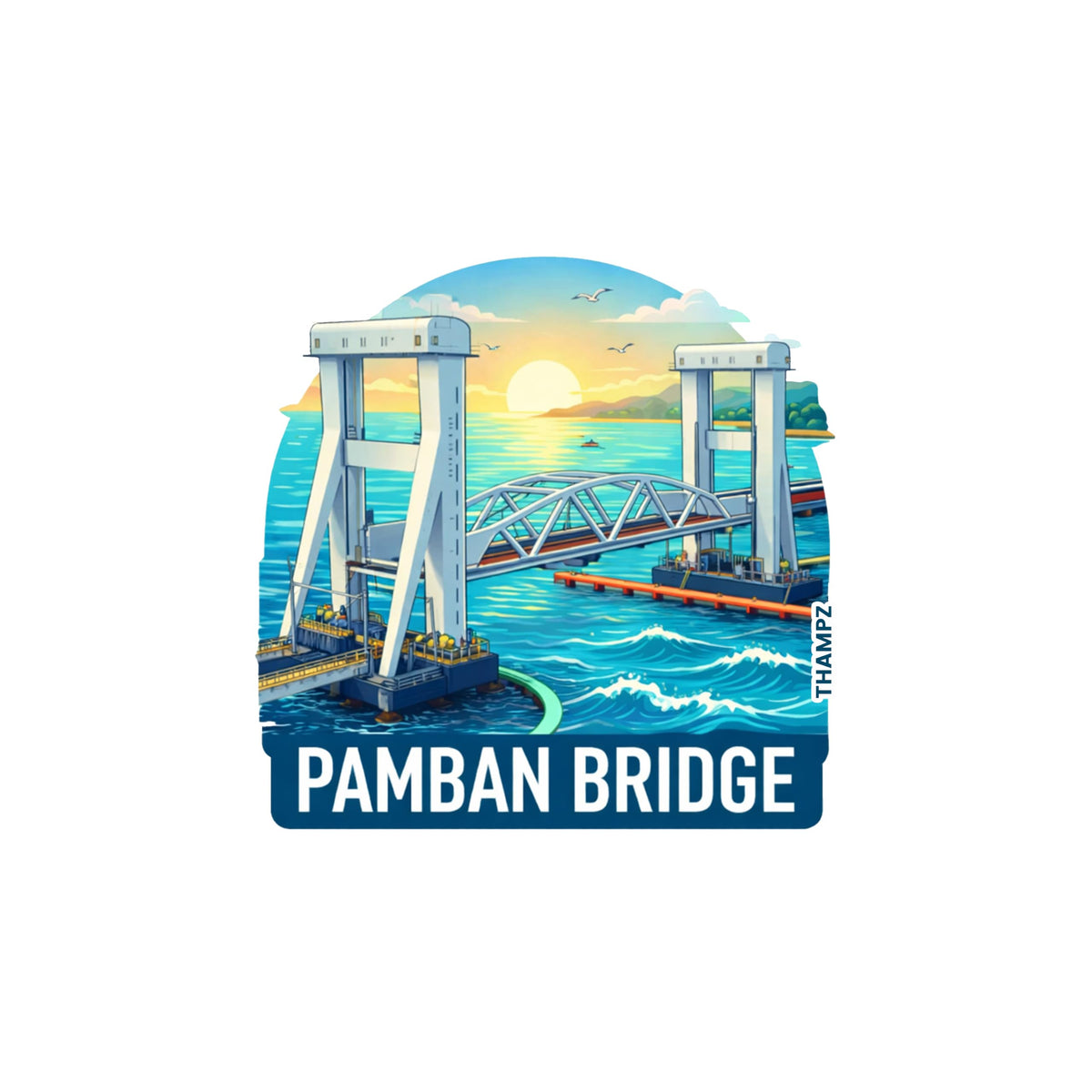 THAMPZ Pamban Bridge  3D Embossed Flexible Fridge Magnet 0.5mm Ultra Thin Decorative with Strong Hold | Refrigerator Magnet for