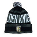 Outerstuff Nhl Kids Youth 8-20 One Size Team Color Primary Logo Sports Tech Knit Cold Weather Hockey Pom Beanie Hat - Vegas Gold
