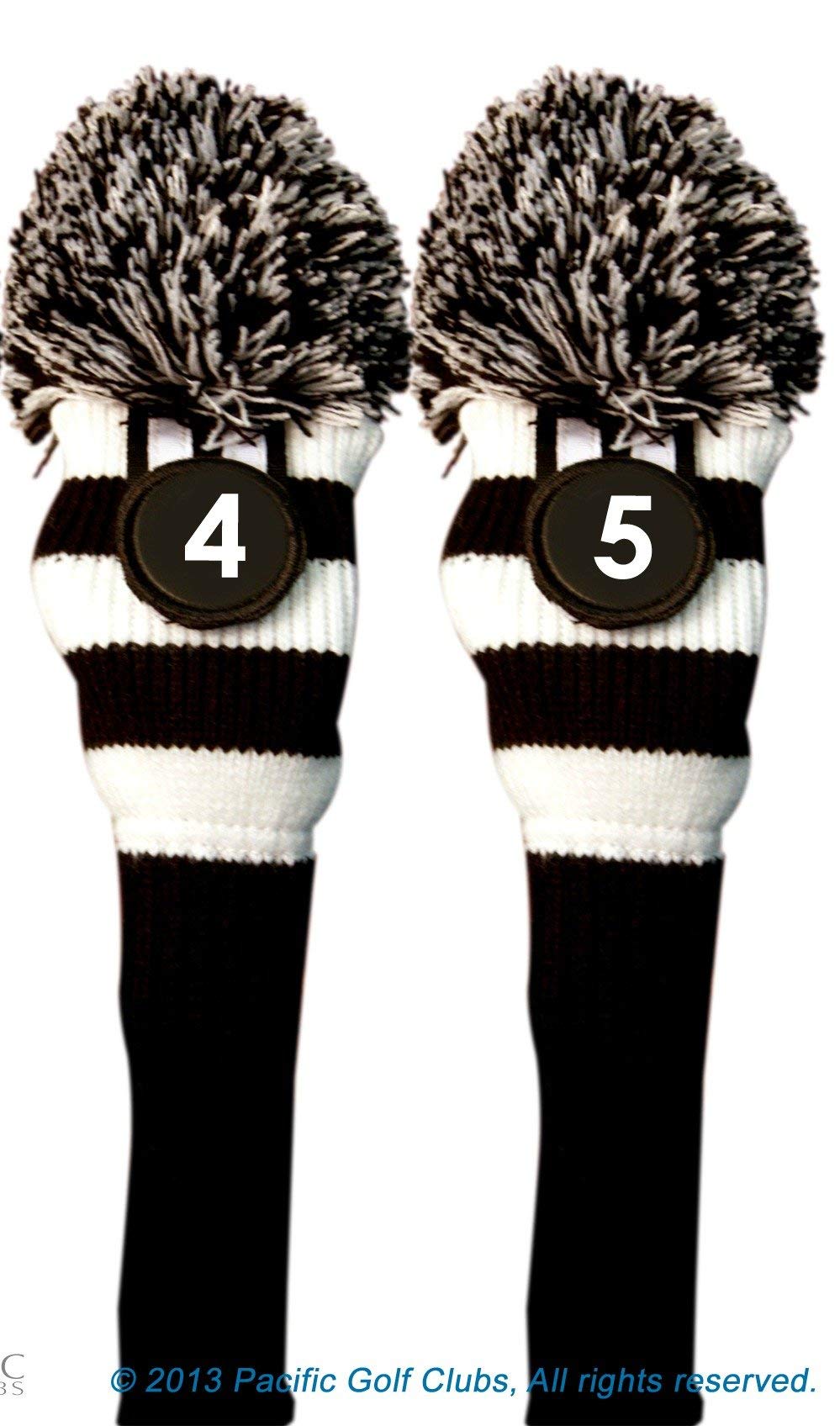 Majek #4 & 5 Hybrid Combo Pack Rescue Utility Black And White Golf Headcover Knit Pom Pom Retro Classic Vintage Head Cover