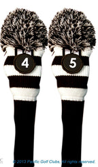 Majek #4 & 5 Hybrid Combo Pack Rescue Utility Black And White Golf Headcover Knit Pom Pom Retro Classic Vintage Head Cover
