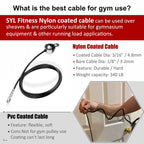Syl Fitness Cable For Diy Home Garage Gym Cable Pulley System (Black: Type B, 88 In)