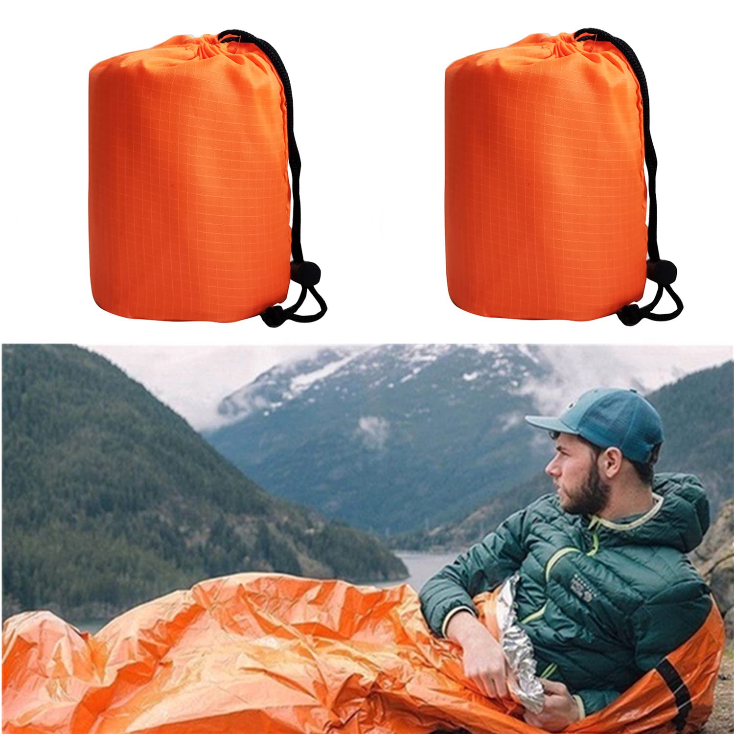 Goldhik 2 Pack Emergency Sleeping Bag, Mylar Emergency Blanket, Waterproof Lightweight Survival Shelter Blanket, Portable Surviv