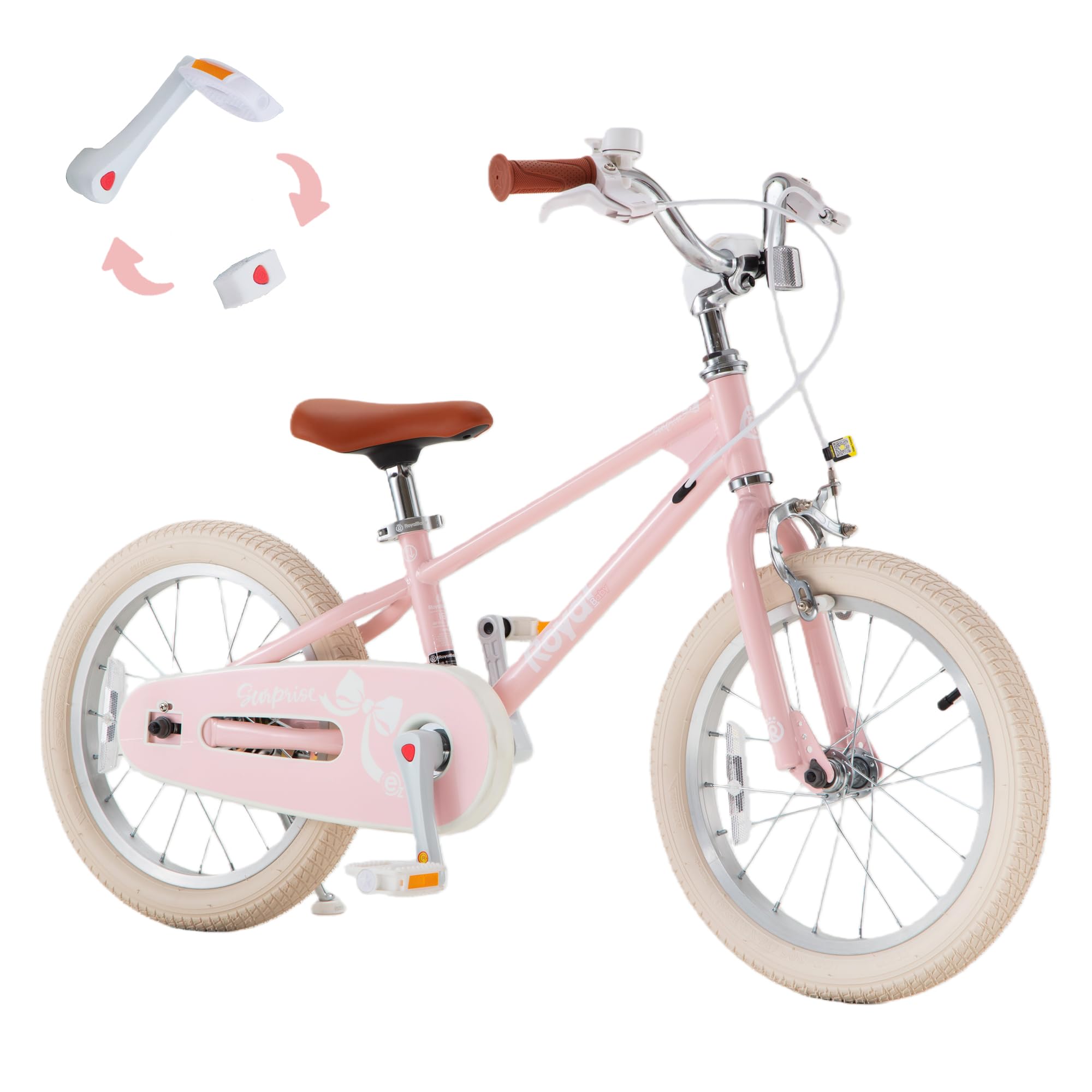 RoyalBaby EZ Kids Bike,16 Inch Convertible Balance to Pedal Bike for Boys & Girls,Beginner Bicycle for Ages 4-7 Years,Pink