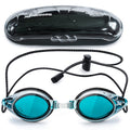 Proswims Anti-Fog Racing Swimming Goggles Blue Lens With Quick Adjustable Elastic Bungee Strap, Hard Case And Bonus Swim Goggles