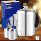 Apoxcon Coffee Percolator Bundle With 2 Mugs Stainless Steel Coffee Maker With Heat Resistant Tough Glass Knob & Foldable Handle