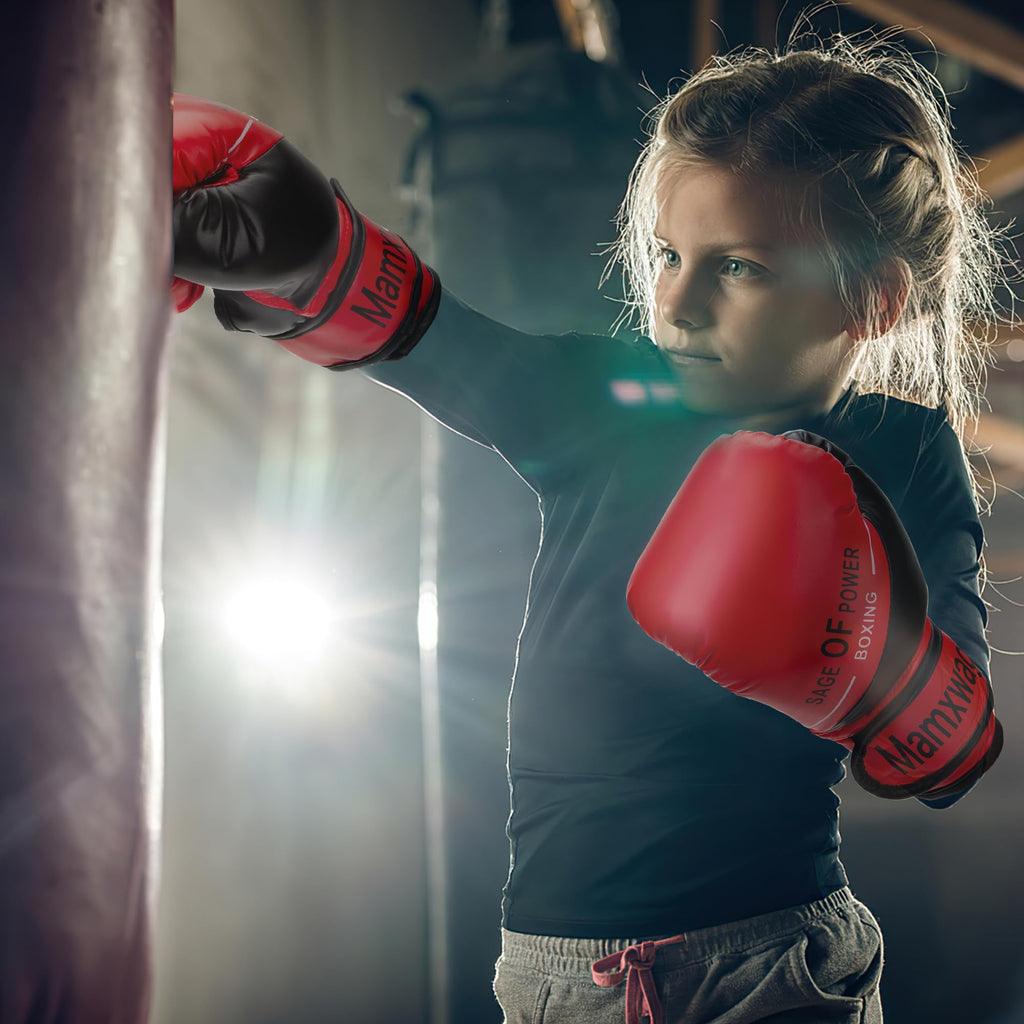 Mamxwaga 3-In-1 Boxing Gloves And Punching Mitts Set For Kids, Sports Boxing Gloves Boxing Pads With Hand Wraps, Kids Boxing Equ