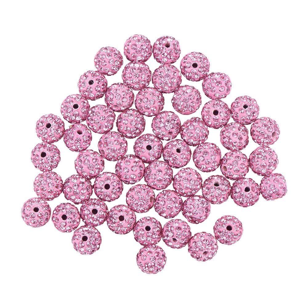 Ph Pandahall 10Mm Pink Rhinestones Beads 100Pcs Pave Disco Ball Clay Beads Polymer Clay Crystal Beads Round Craft Beads For Frie