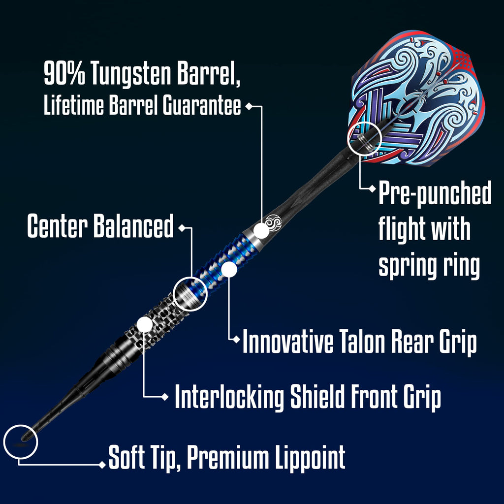 Shot Darts Soft Tip, Viking Raven (18G/20G) 90% Tungsten Barrels, Center Balanced With With Dual Grip Handcrafted Professional D