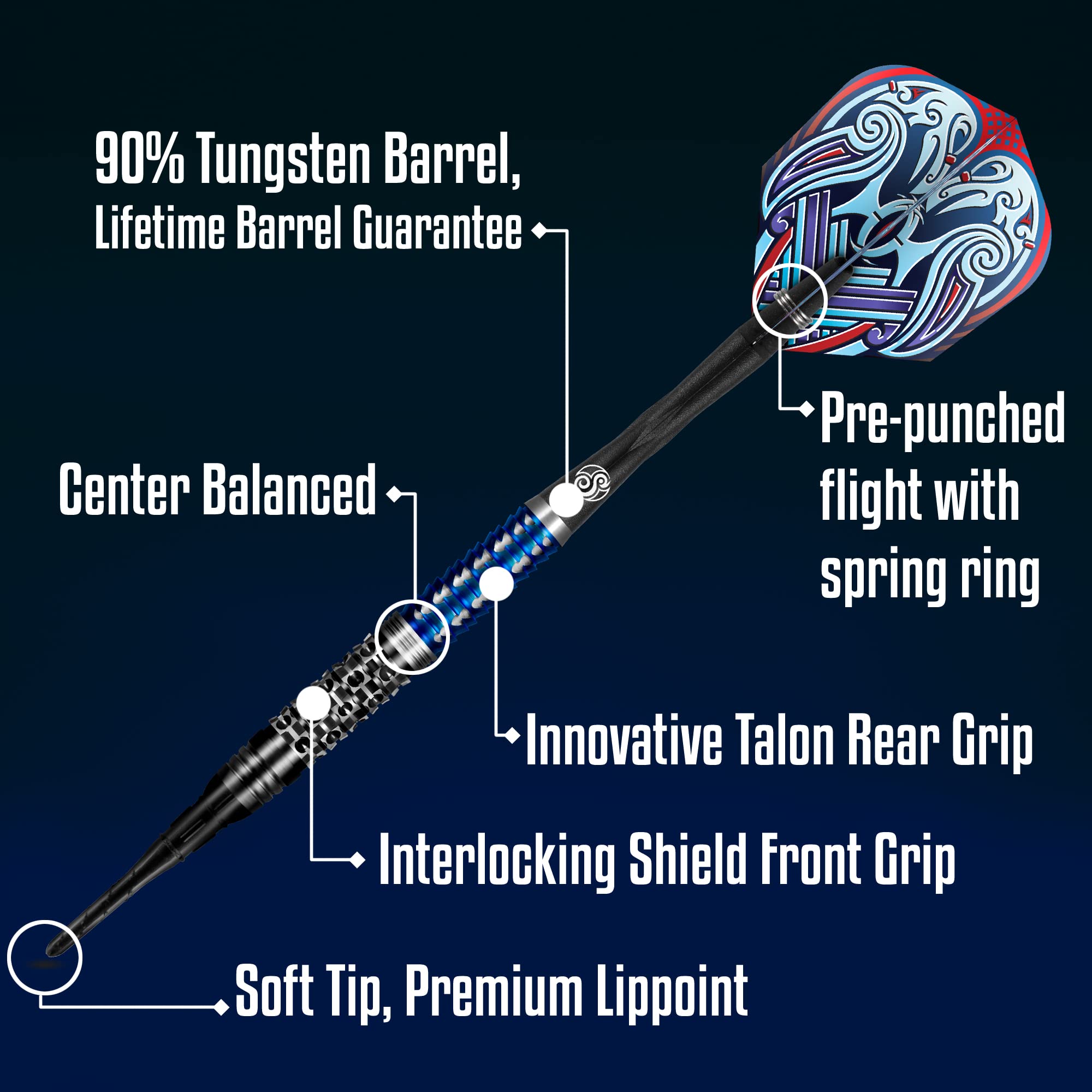 Shot Darts Soft Tip, Viking Raven (18G/20G) 90% Tungsten Barrels, Center Balanced With With Dual Grip Handcrafted Professional D