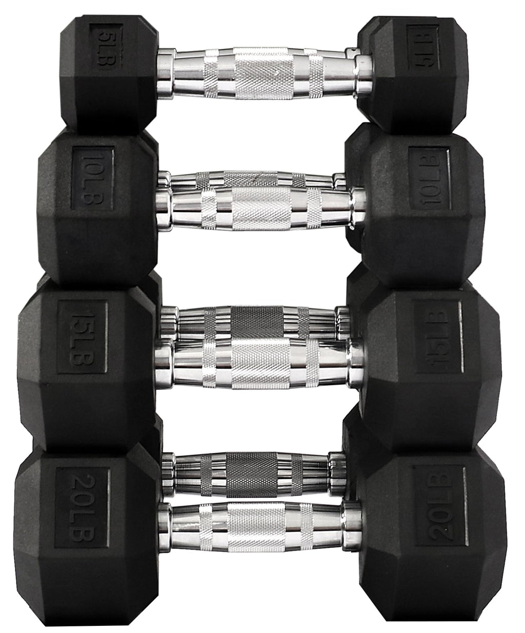 Fitvids Rubber Encased Hex Dumbbell, Set Including 5, 10, 15, 20Lb Pairs