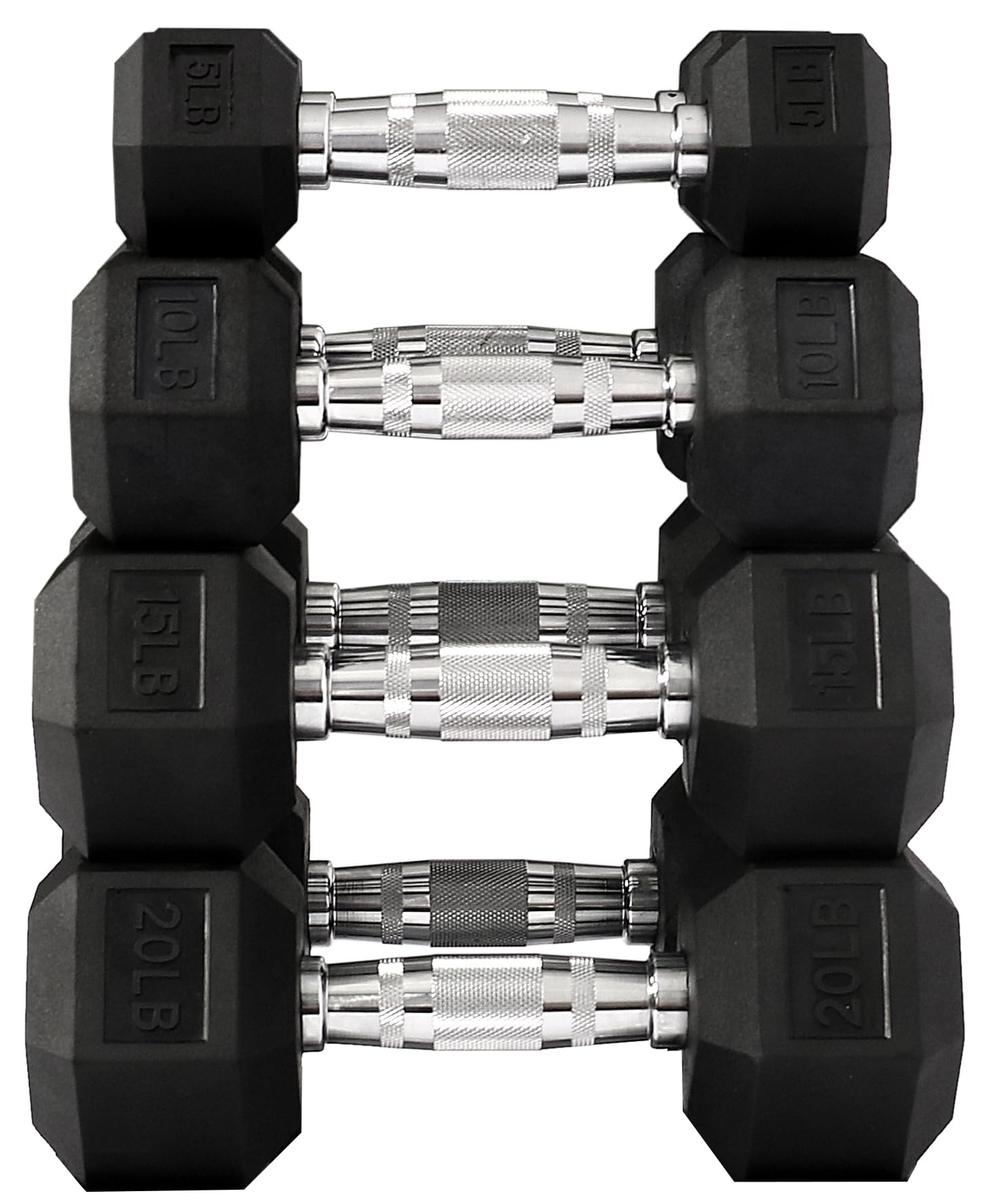 Fitvids Rubber Encased Hex Dumbbell, Set Including 5, 10, 15, 20Lb Pairs