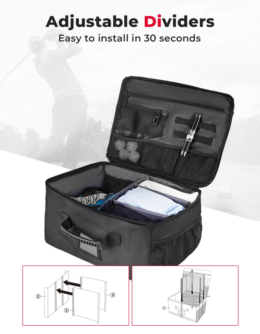 Kemimoto Golf Trunk Organizer Collapsible 1680D Waterproof Golf Trunk Organizer For Car, Suv, Large Storage Space To Store Golf