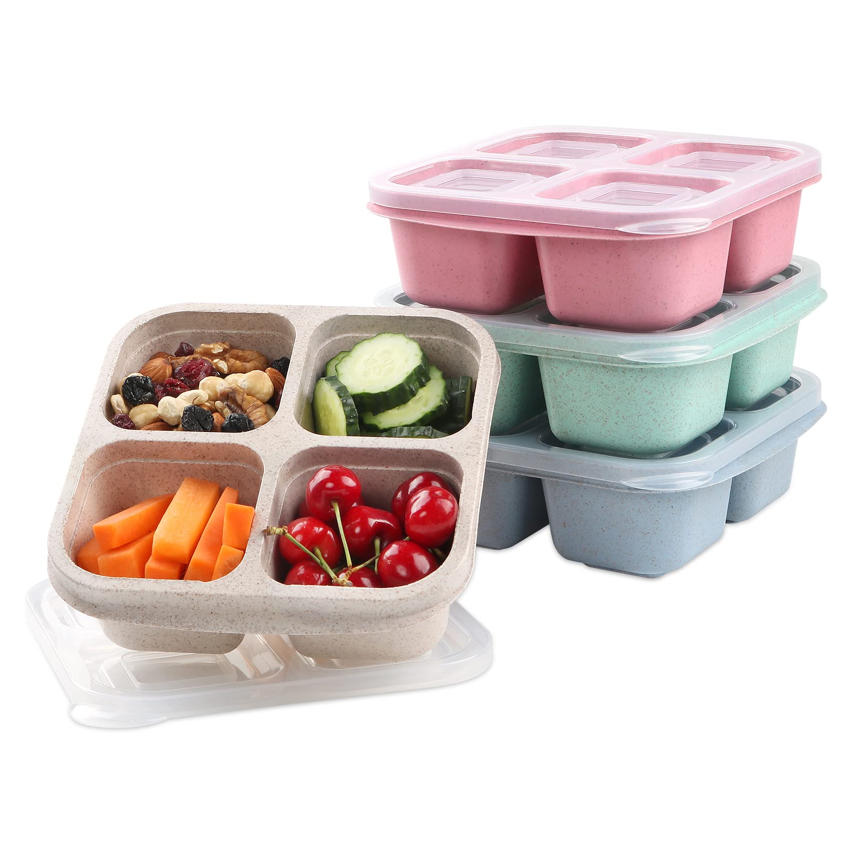 8 Pack Snack Box Container, 4 Compartments Bento Snack Containers For Organized Meal Prep, Reusable Divided Lunch Food Storage C