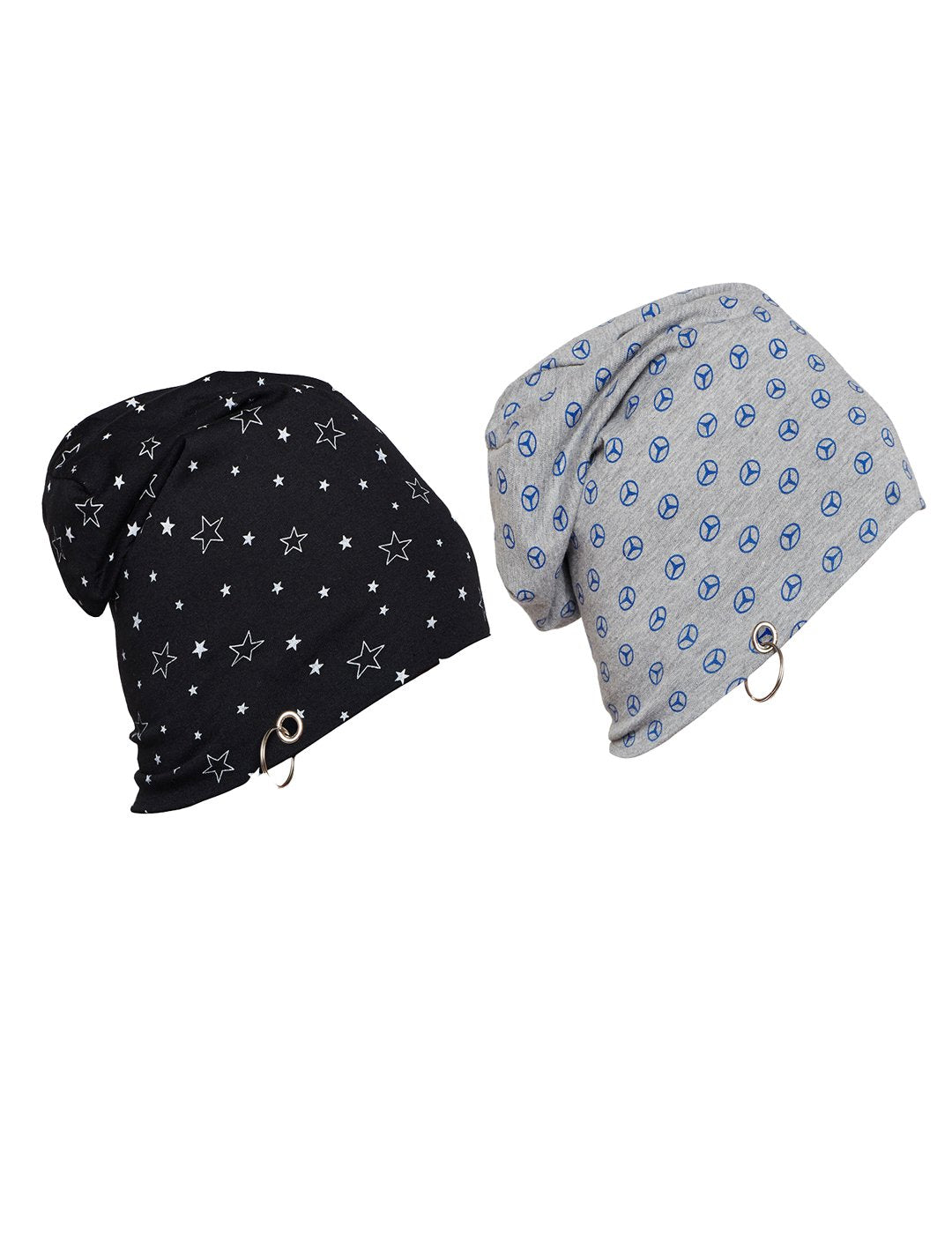 Mack Jonney Multicolor Cotton Blended Free Size Beanie Cap For Men(Pack Of 2)Ring_Cap_PrtNo.1Blk_PrtNo.4Mlg_02