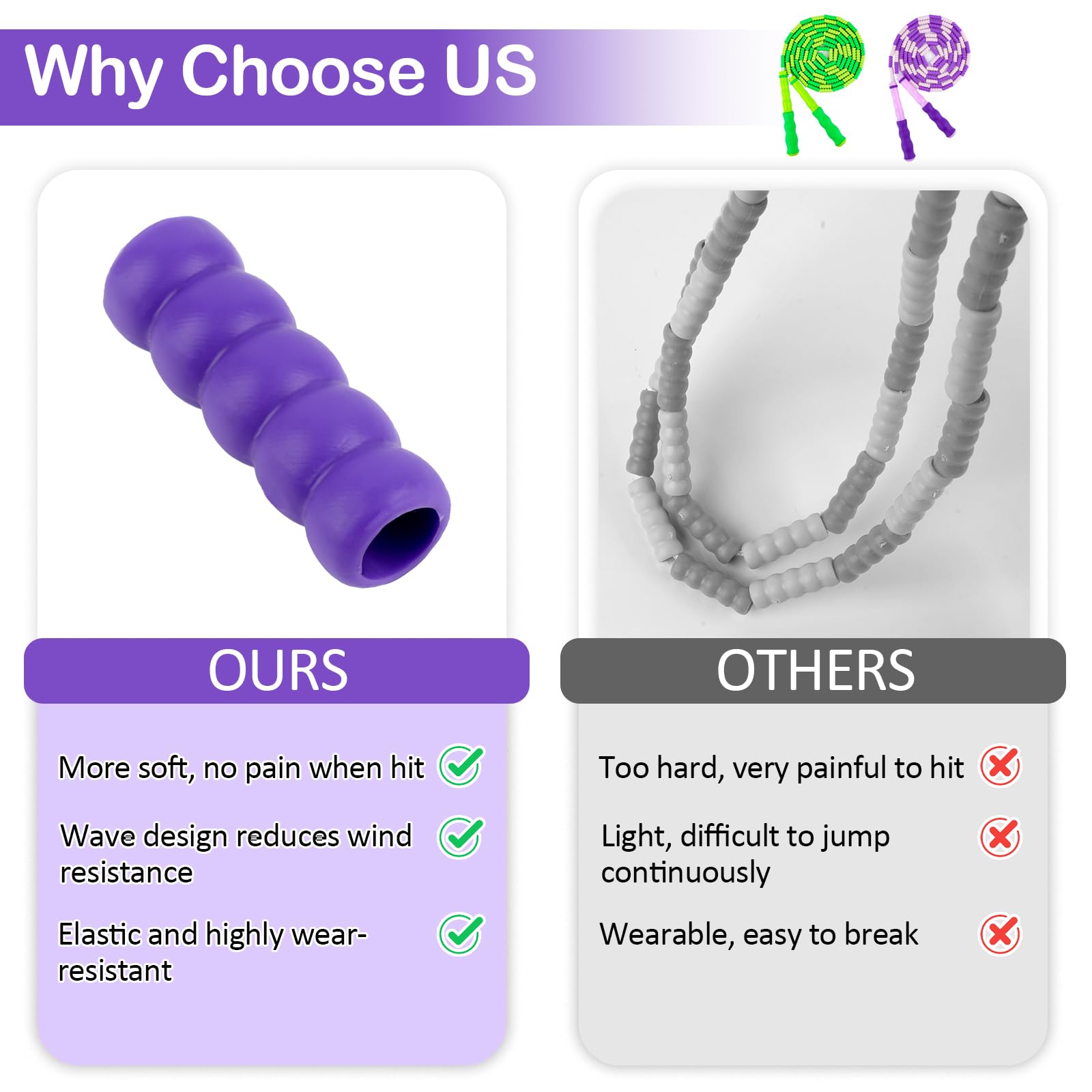 Jump Rope for Kids, Adjustable Jump Ropes for 4 5 6 7 8 10 12, Tangle Free Jumping Rope Age 8-12, Segmented Soft Beaded Skipping