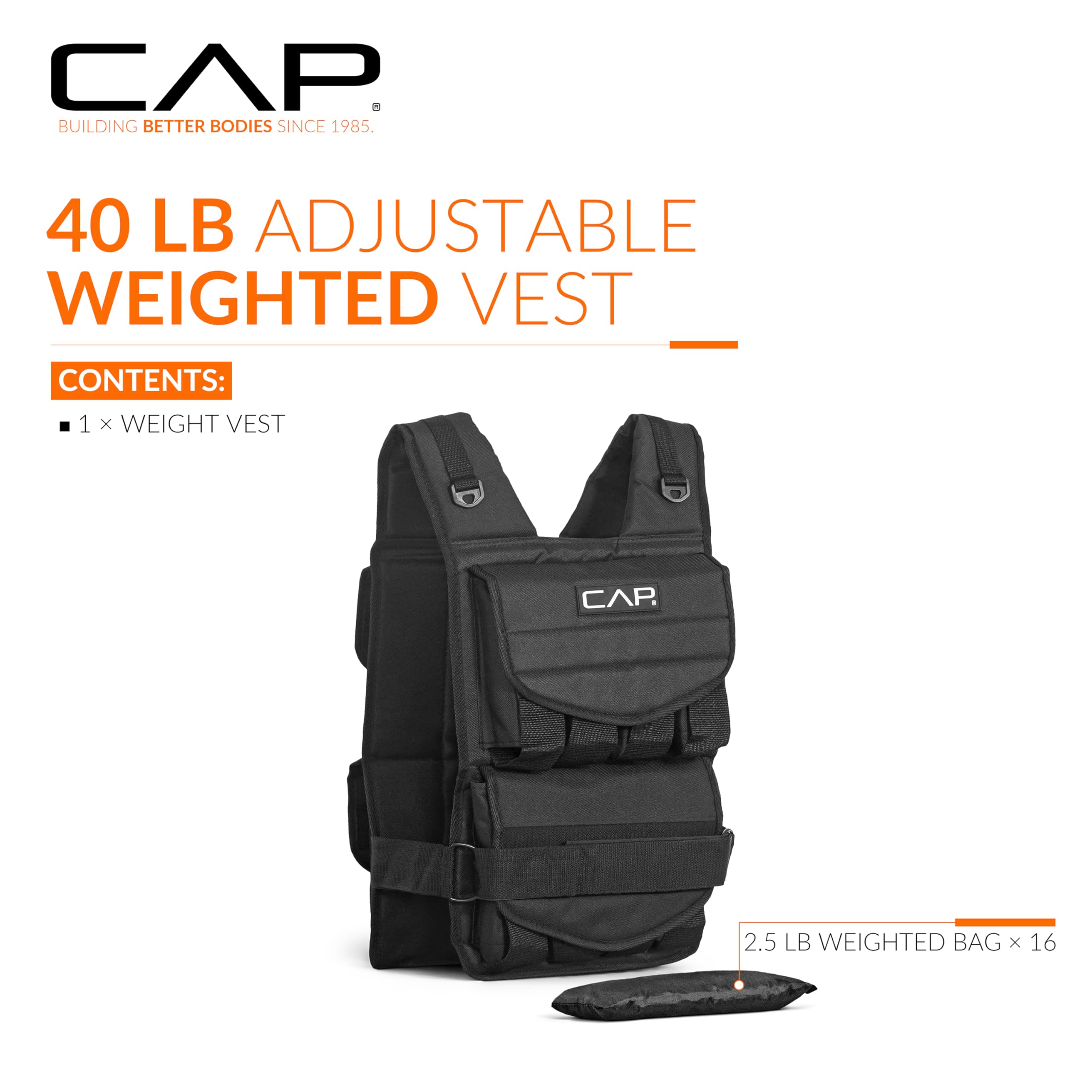 Cap Barbell Adjustable Weighted Vest, 40 Lb