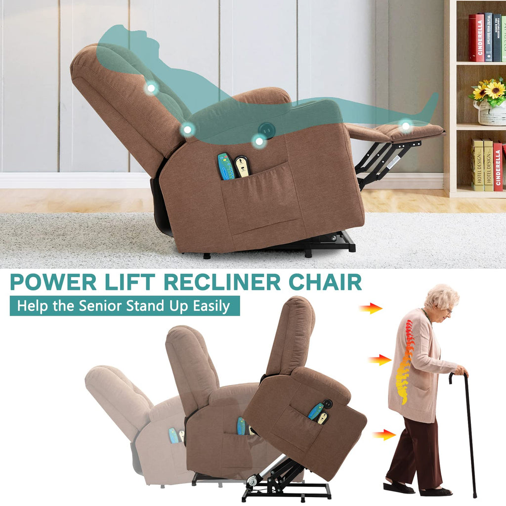 Meetwarm Power Lift Chair Electric Recliner For Elderly Heated Vibration Massage Soft Fabric Recliner Chair With 2 Remote Contro