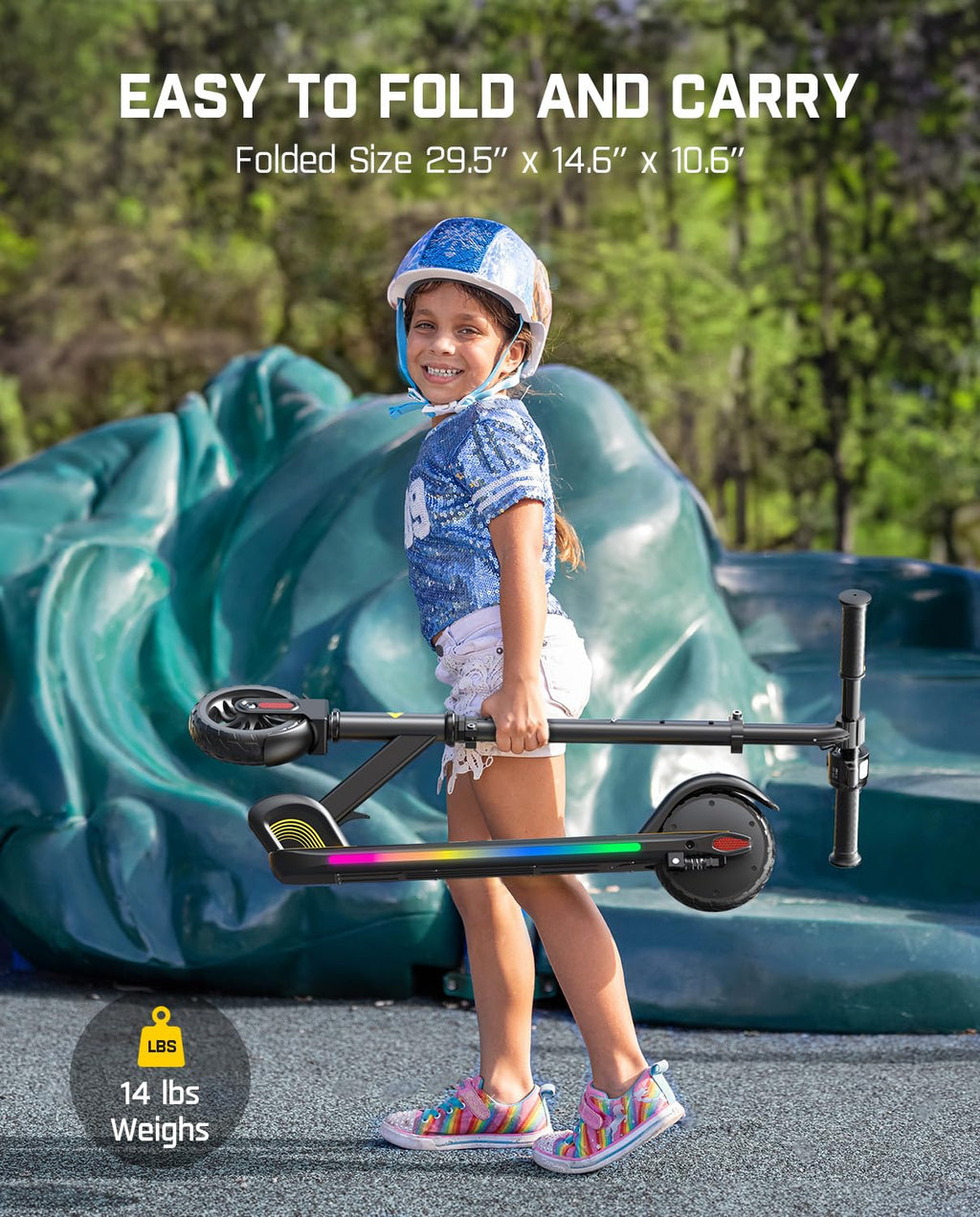 FanttikRide C9 Pro Kids Electric Scooter Ages 8-12, Colorful Rainbow Lights, E-Scooter for Kids 3.9-5.2 ft, 132 lbs, 5 Miles Ran