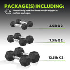 Handbode Hex Dumbbell 45 Lb Set, 2.5/7.5/12.5 Lb Weights Dumbbells Set Of 2, Rubber Encased Exercise & Fitness Dumbbells For Hom
