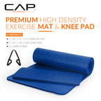 Cap High Density Exercise Yoga Mat With Strap And Knee Pad 71''X24''X1/2'' Blue